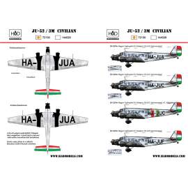 72130 Ju-52 civilian (HA-JUA, HA-JUC, HA-JUF) decal sheet 1:72