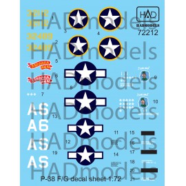 72212 P-38 F/G  ” Over Europe” decal sheet 1:72
