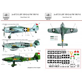 48187  FW 190 F-8 Bf 109 G-6 Ju-87 D-5  (V8+31, B6+31 Évi, W+526)  decal sheet 1:48
