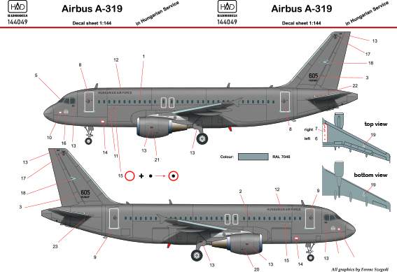 144049 Airbus A-319 in Hungarian Air Force Service decal sheet 1:144