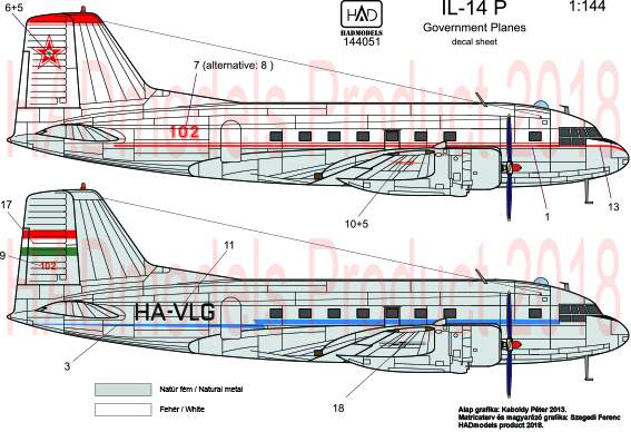 144051 IL-14 P Government plane decal sheet / Kormnánygép matrica 1:144