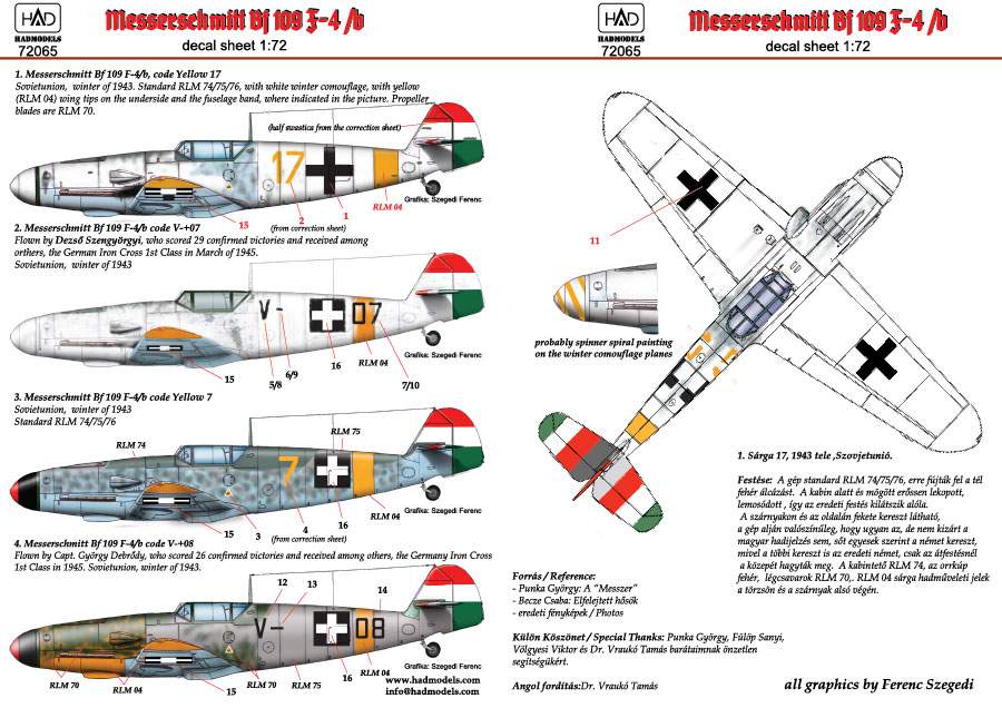 72065 Messerschmitt Bf 109 F-4/b  yellow 17, V-+03, V-+07, yellow 7 decal s