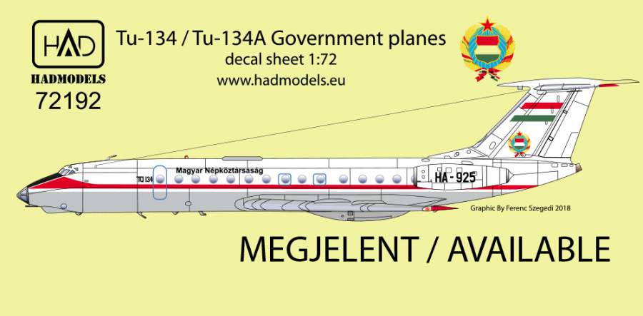 72192 Tu-134 A Kormánygép/government decal sheet 1:72
