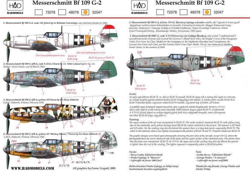 32047 Bf 109 G-2 decal sheet 1:32