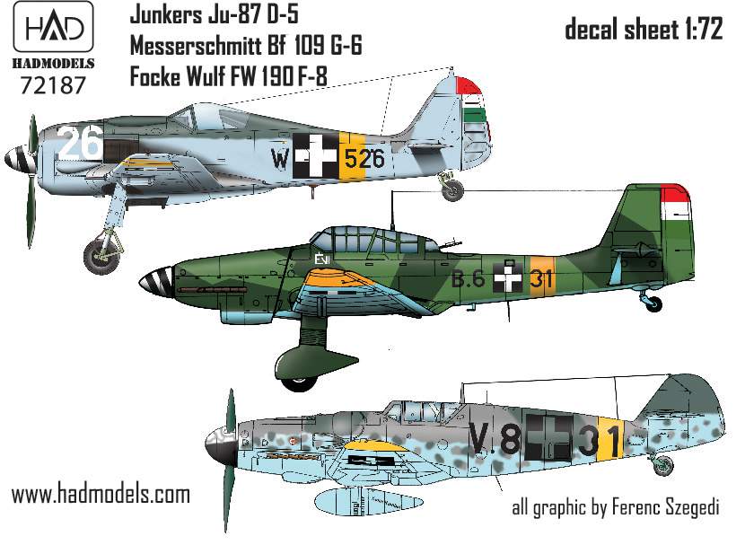 72187 Me Bf 109 G-6; Ju-87 D-5; FW 190 F-8 decal sheet 1:72