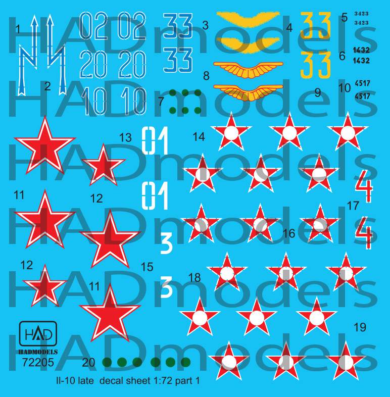 72205 IL-10 ”late” part 1 decal sheet 1:72