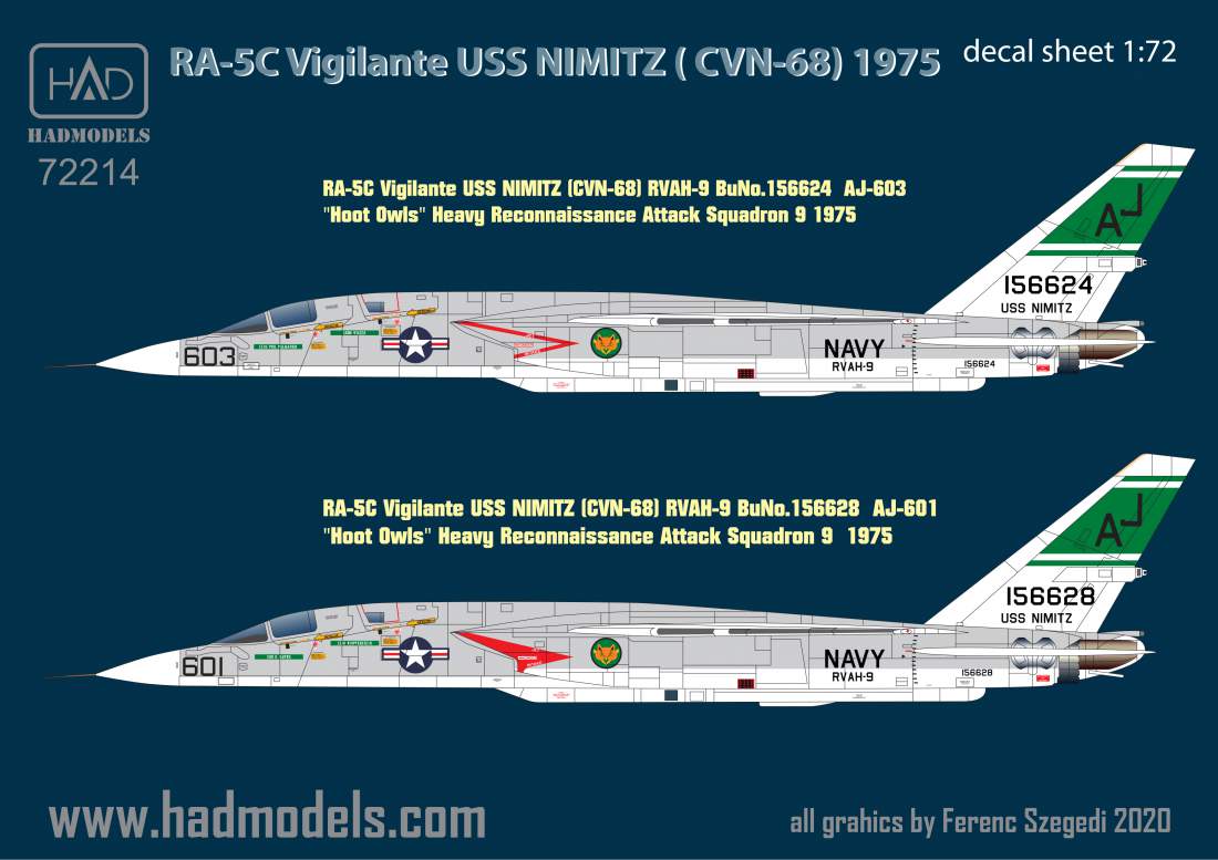 72214 RA-5C Vigilante ”USS NIMITZ” Part 1 decal sheet  1:72 