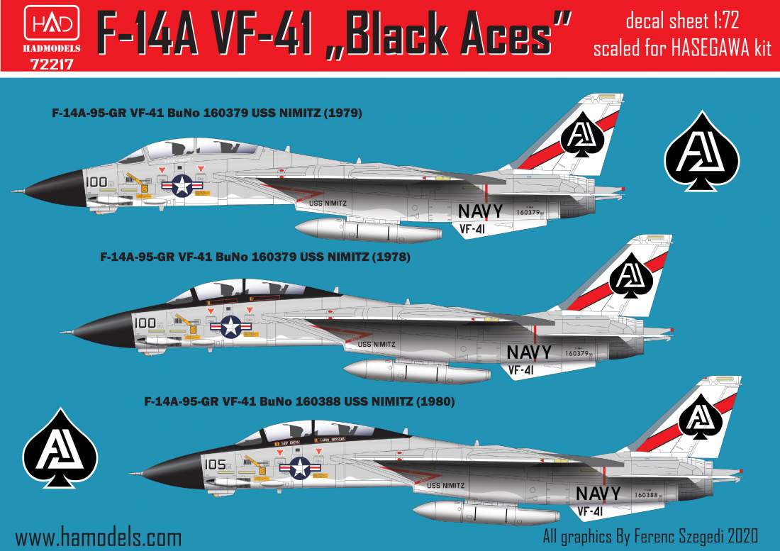 72217 F-14A ”Black Aces” USS NIMITZ decal sheet 1:72