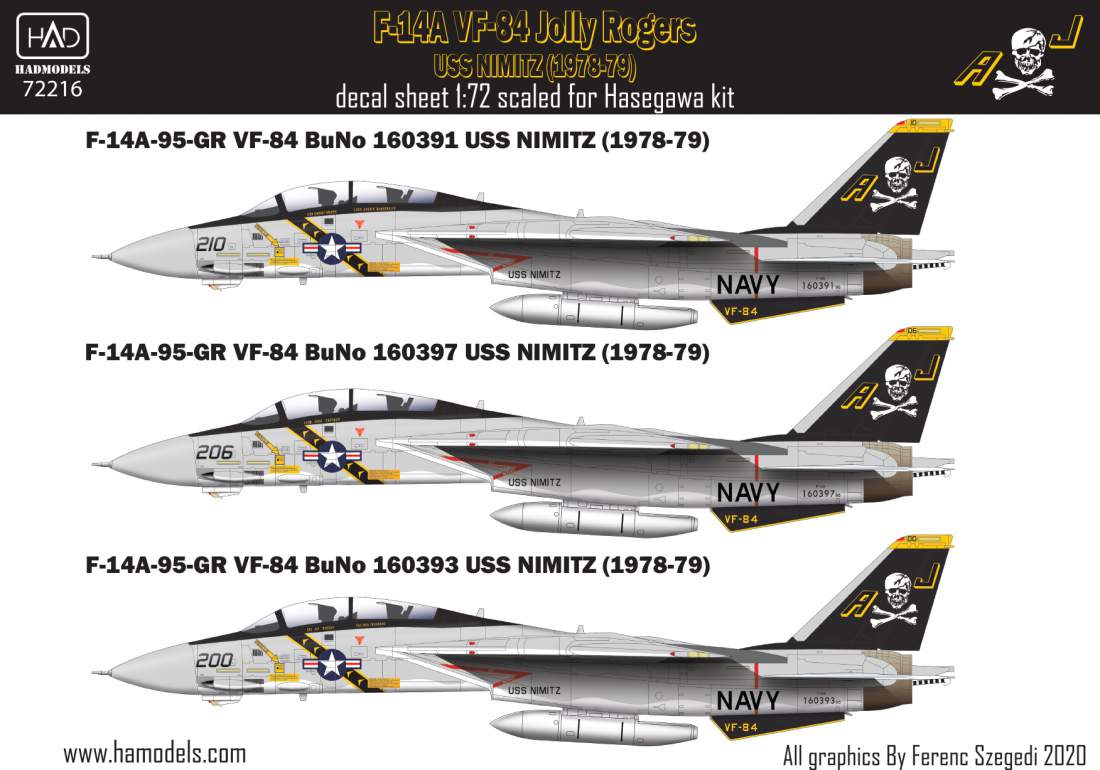 72216 F-14A Jolly Rogers / USS Nimitz decal sheet 1:72