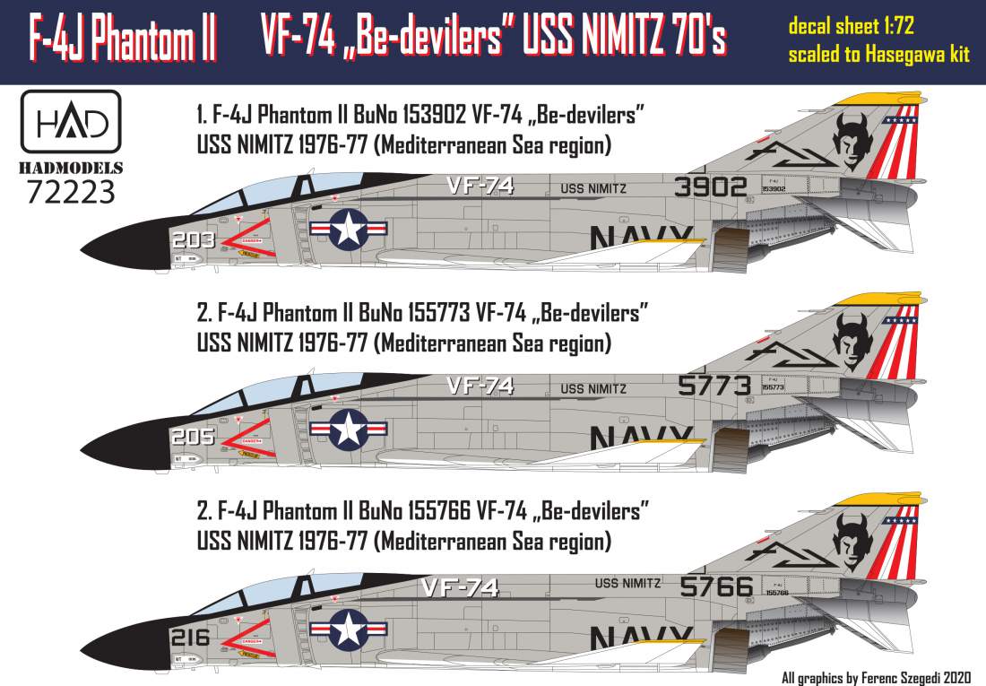 72223 F-4J Phantom II ” Be-devilers”  USS NIMITZ 70´s decal sheet 1:72