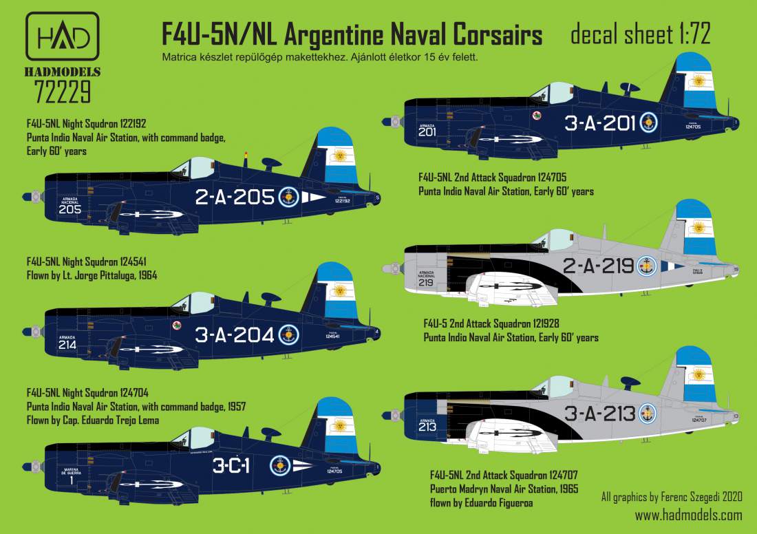 72229 F4U-5N / NL Argentine Naval Corsairs decal sheets 1:72