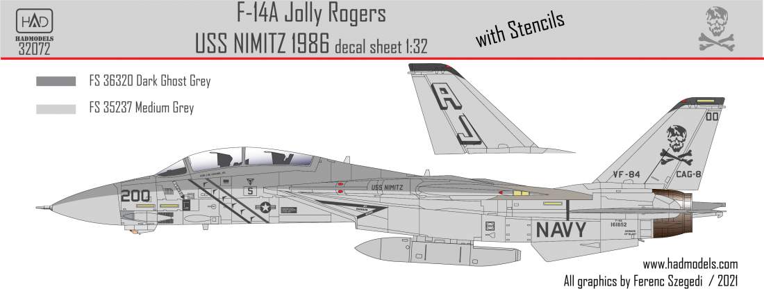 32072 F-14A VF-84 Jolly Rogers low visibility USS NIMITZ decal sheet for Trumpeter kit 1:32