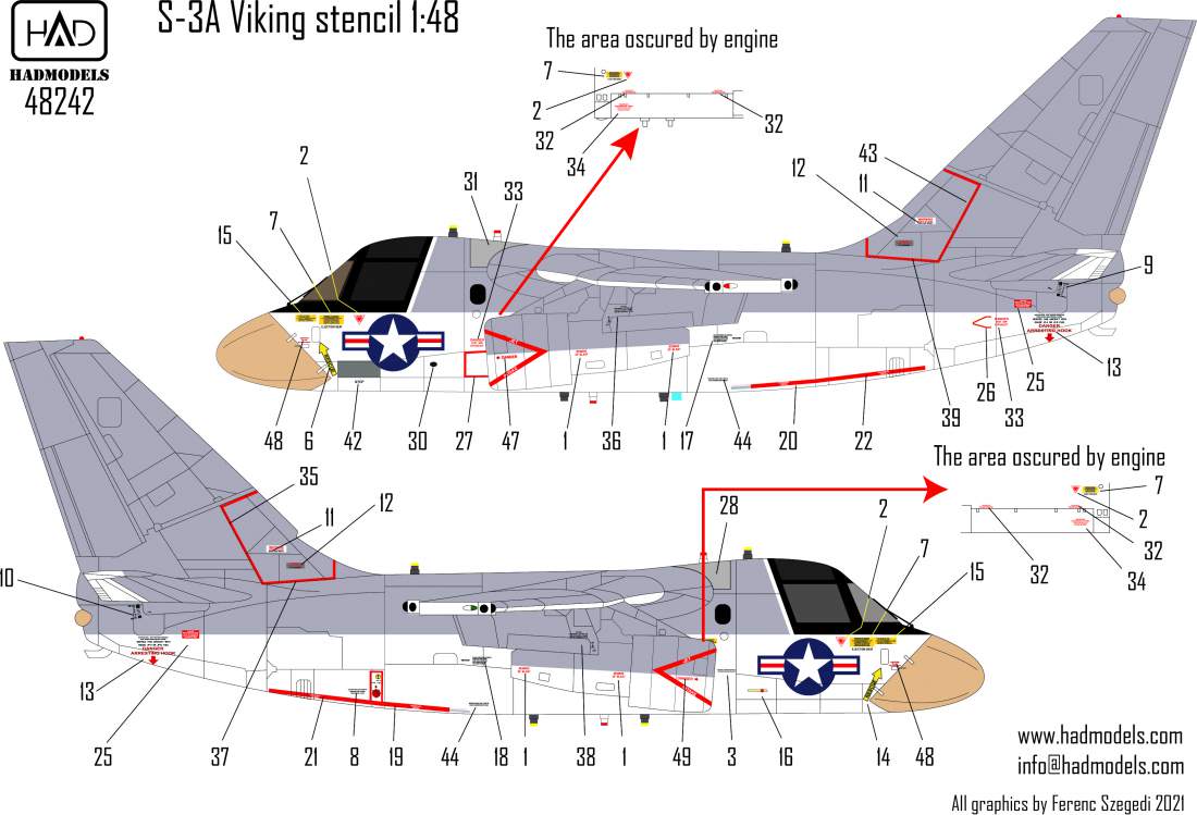 48242 S-3A Viking Stencil set matrica 1:48
