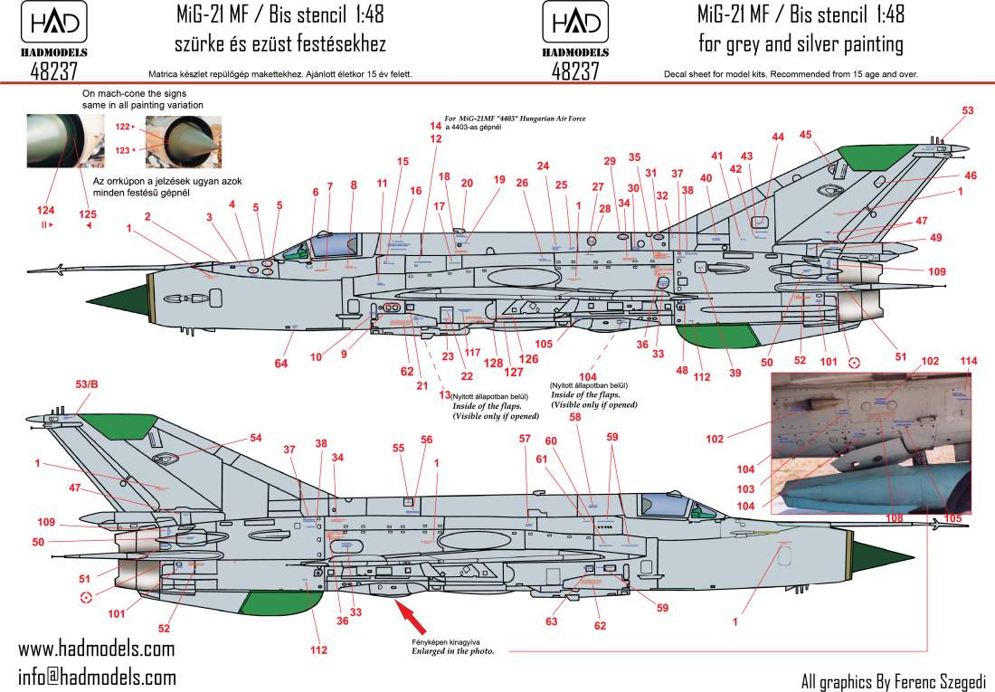 48237 MiG-21  MF/Bis stencil 2 blue decal sheet 1:48