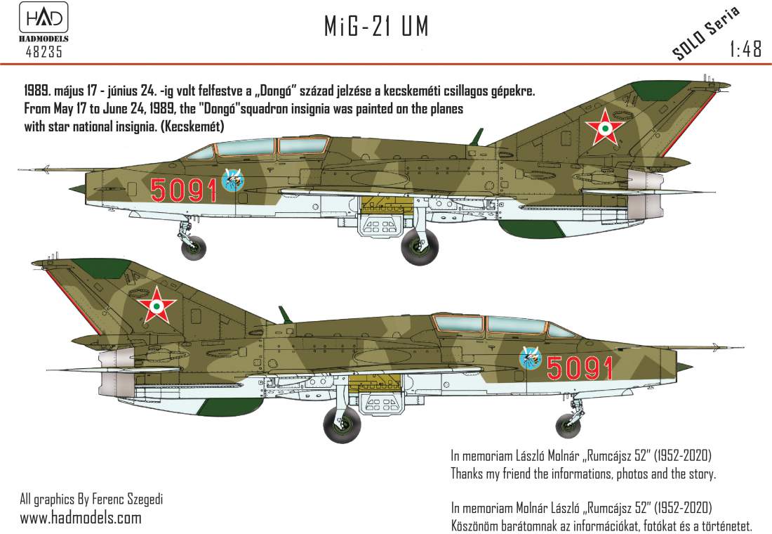 48235  MiG-21 UM HUNAF 5091 Dongó század jelzéssel matrica 1:48