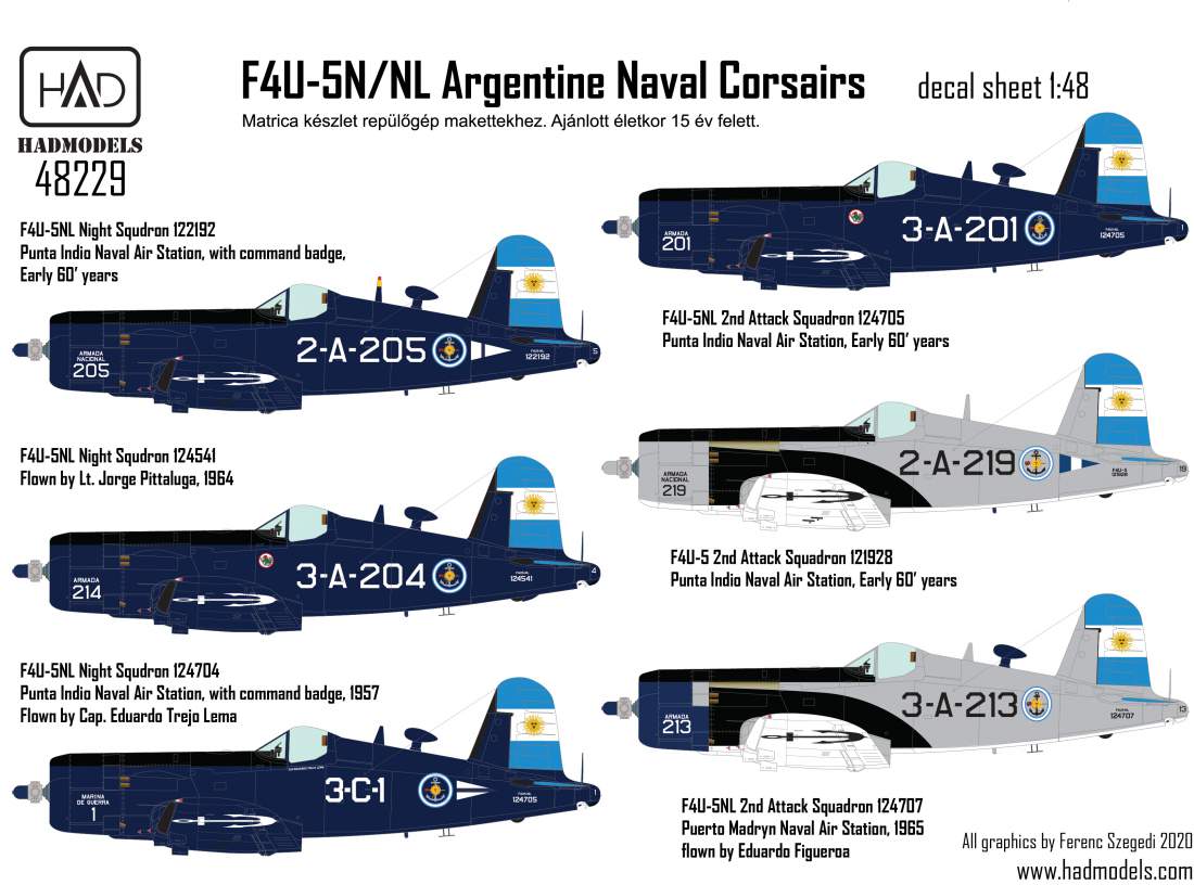 48229  F4U-5NL Argentine Naval Corsairs  decal sheet 1:48