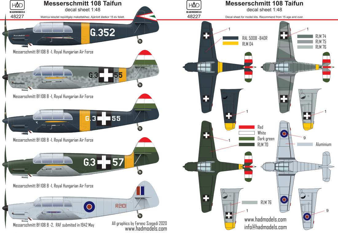 48227 Messerschmitt Bf 108 Taifun decal sheet 1:48