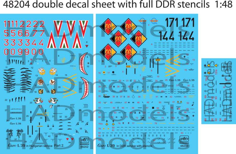 48204 Aero L-39 ZO and V version in  DDR and Hungarian service decal sheet 1:48
