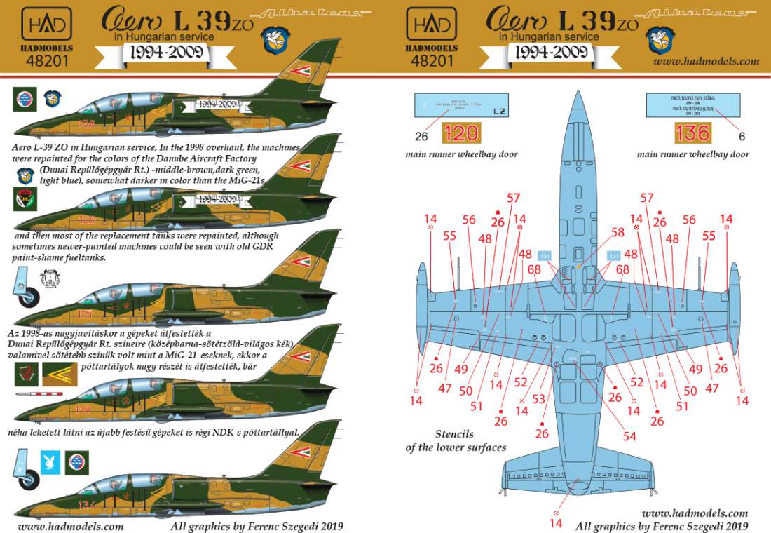 48201 Aero L-39 ZO in Hungarain service part 1 decal sheet 1:48