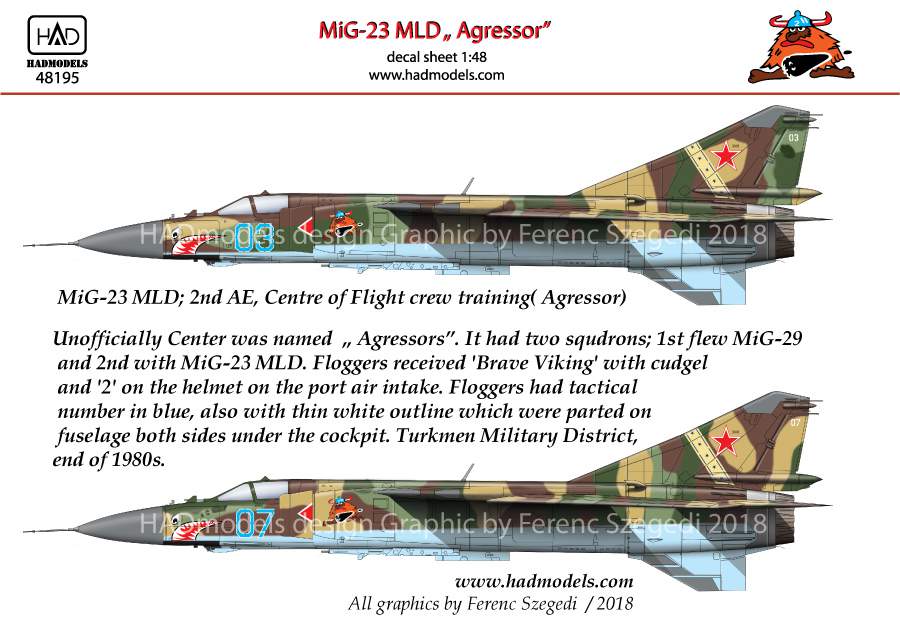 48195 MiG-23 MLD Agressors ( 07; 03) TOP GUN matrica 1:48