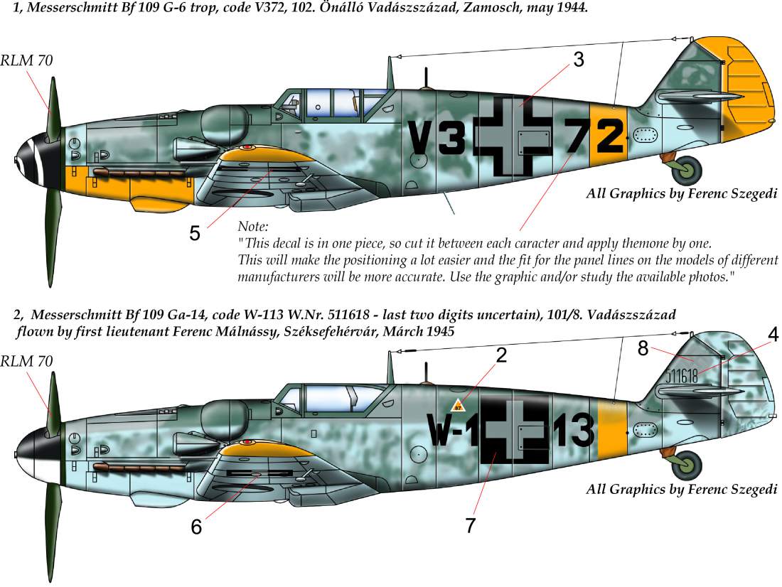 48177 Messerschmitt Bf 109 G-14  / G-6 Trop decal sheet 1:48