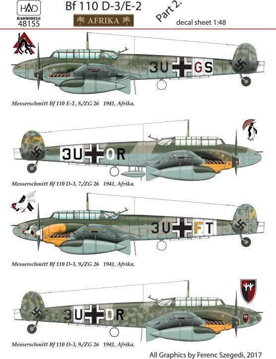 48155 Bf 110 D-3/E-2 ”Africa” part 2 decal sheet 1:48