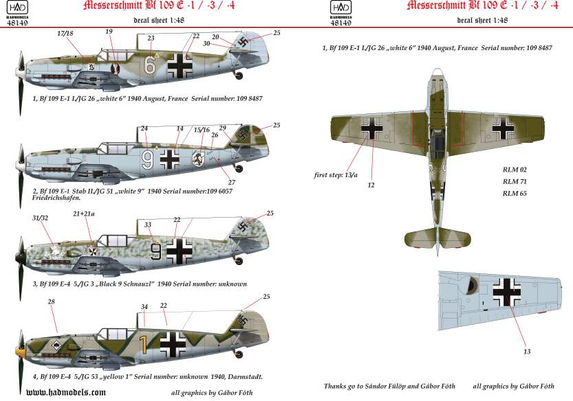 48149 Me Bf 109 E 1/3/4 part 2 (white 9, White 6, Black 9 ”Schnauzl”, yellow 1) matrcia 1:48