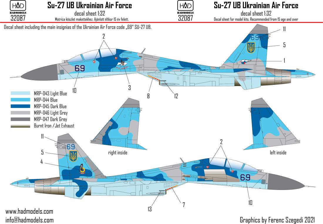 32087 Su-27 UB Ukrán festésű ”69” matrica 1:32