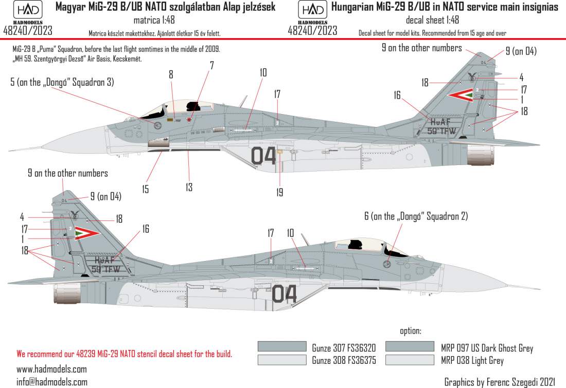 48240 Hungarian MiG-29 in NATO service decal sheet 1:48  ”Solo” Seria