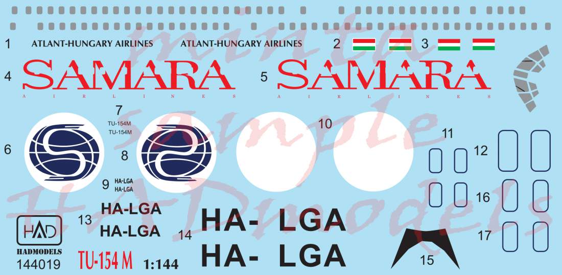 144019 TU-154 M  Samara Airlines matrica 1:144 