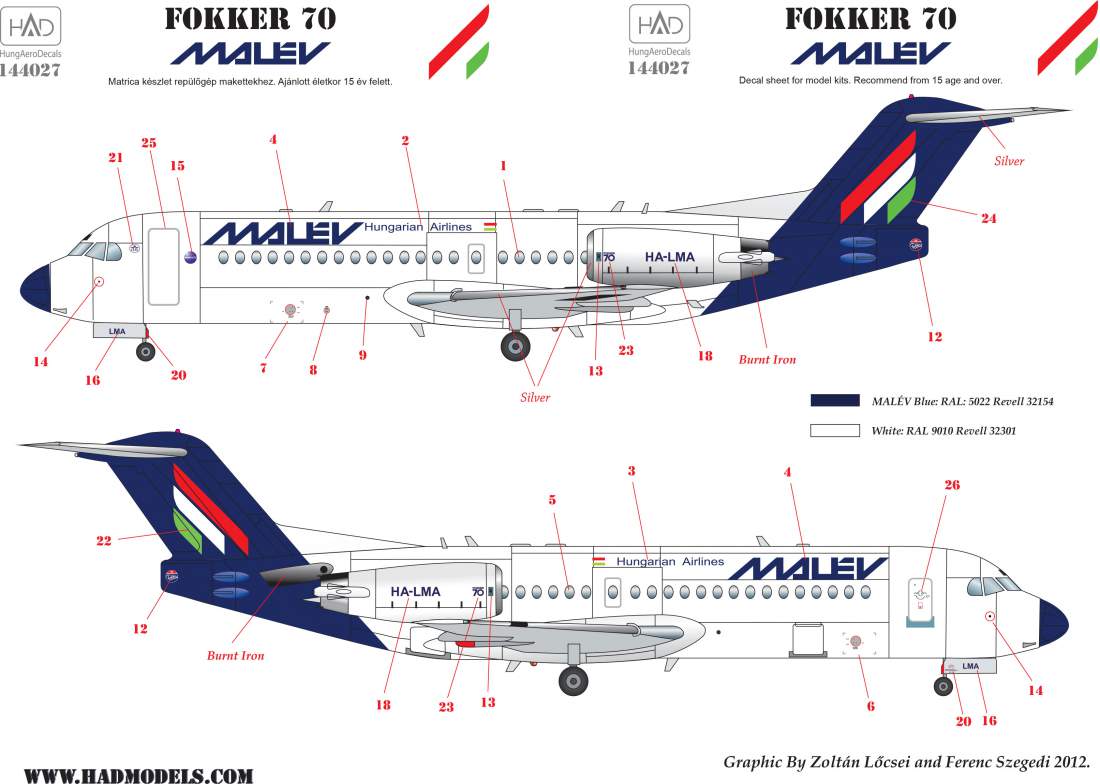 144027 Fokker 70 MALÉV 1:144