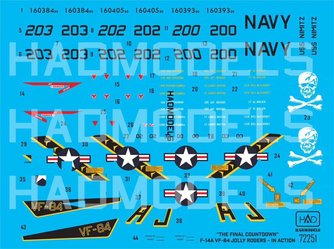 72251 F-14A Jolly Rogers ”the final countdown - IN ACTION” decal sheet 1:72