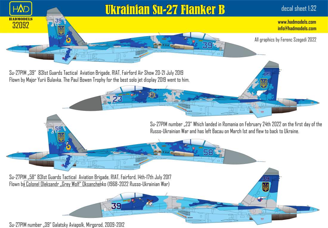 32092 Ukrainian Su-27P1M Flanker B decal sheet 1:32