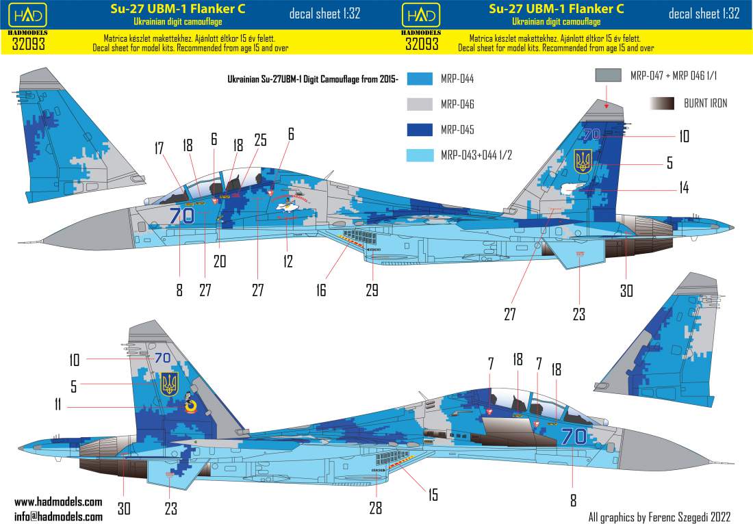 32093 Ukrainian Su-27UBM-1 Flanker C decal sheet 1:32