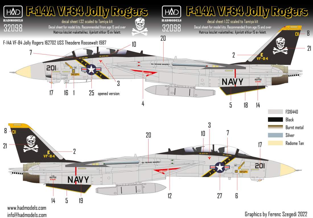 32098  F-14A Jolly Rogers USS Theodore Roosevelt decal sheet 1:32